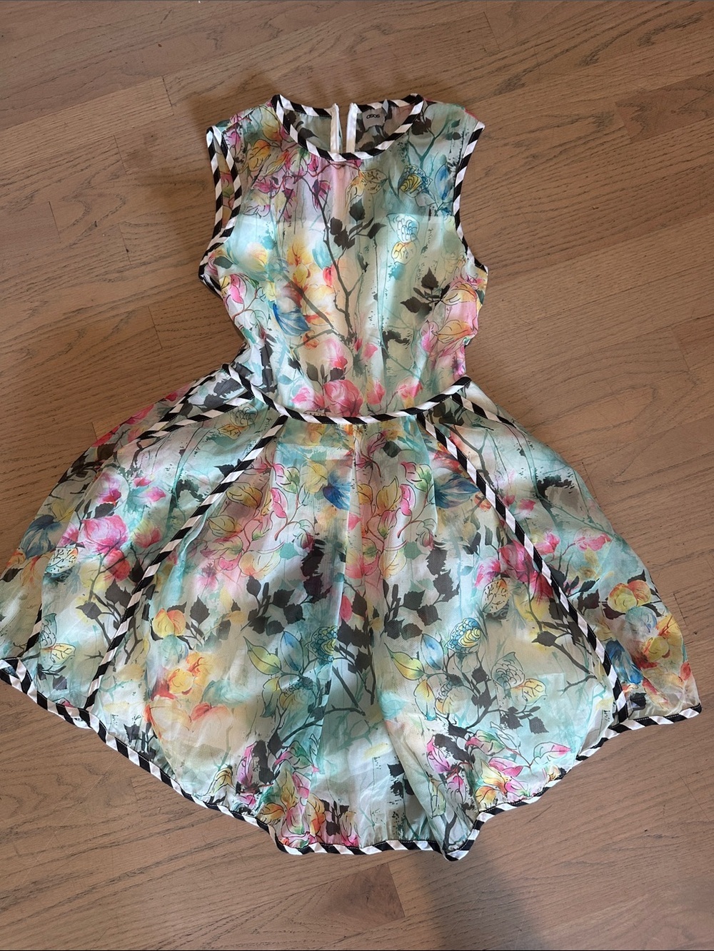 ASOS Mint Floral Fit-and-Flare Girls Dress with Black-White Trim